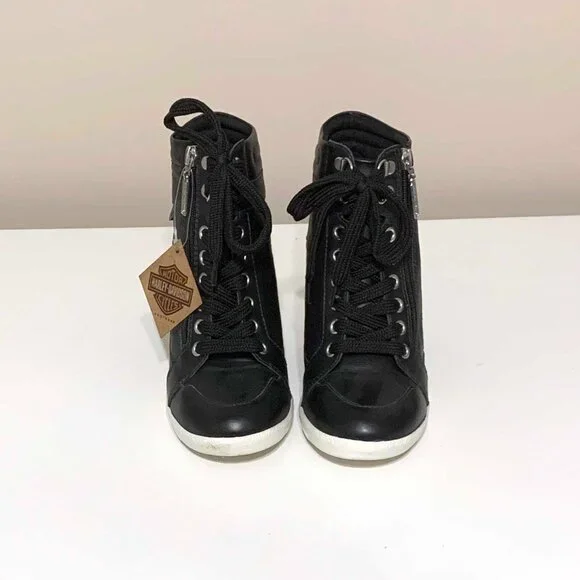 Black Harley-Davidson Parkdale Zip-Up Leather Booties with Hidden 3.25" Wedge 7 - Picture 5 of 8